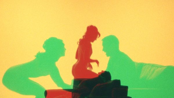 Fucktoys film image; coloured silhouettes of two people hooking up
