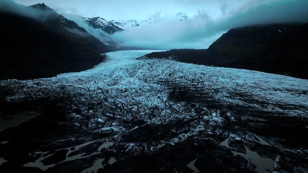 Chasing Time film image; a valley of snow