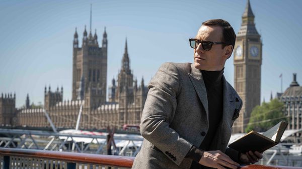Black Bag film image; man standing in front of London parliament buildings