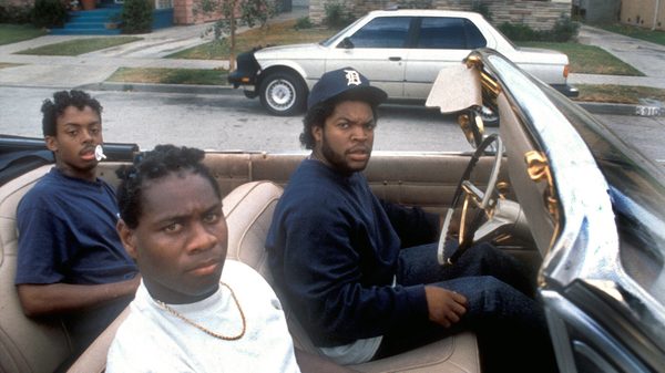 Boyz n the Hood film image; three men in a convertible car with the top down