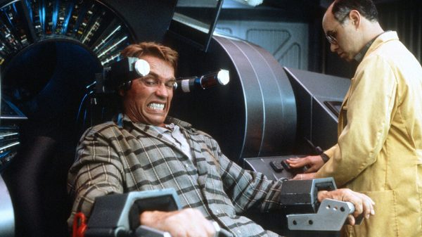 Total Recall film image; panicked man strapped into a machine