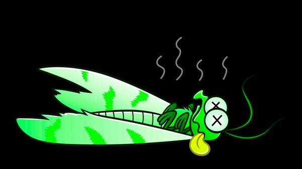 cartoon bug lying dead on the ground