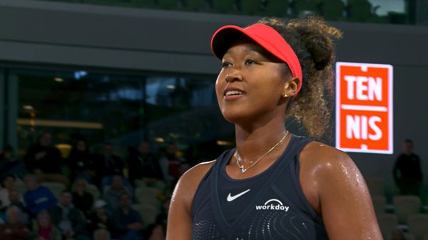 Naomi Osaka: The Second Set film image; woman smiling at an audience