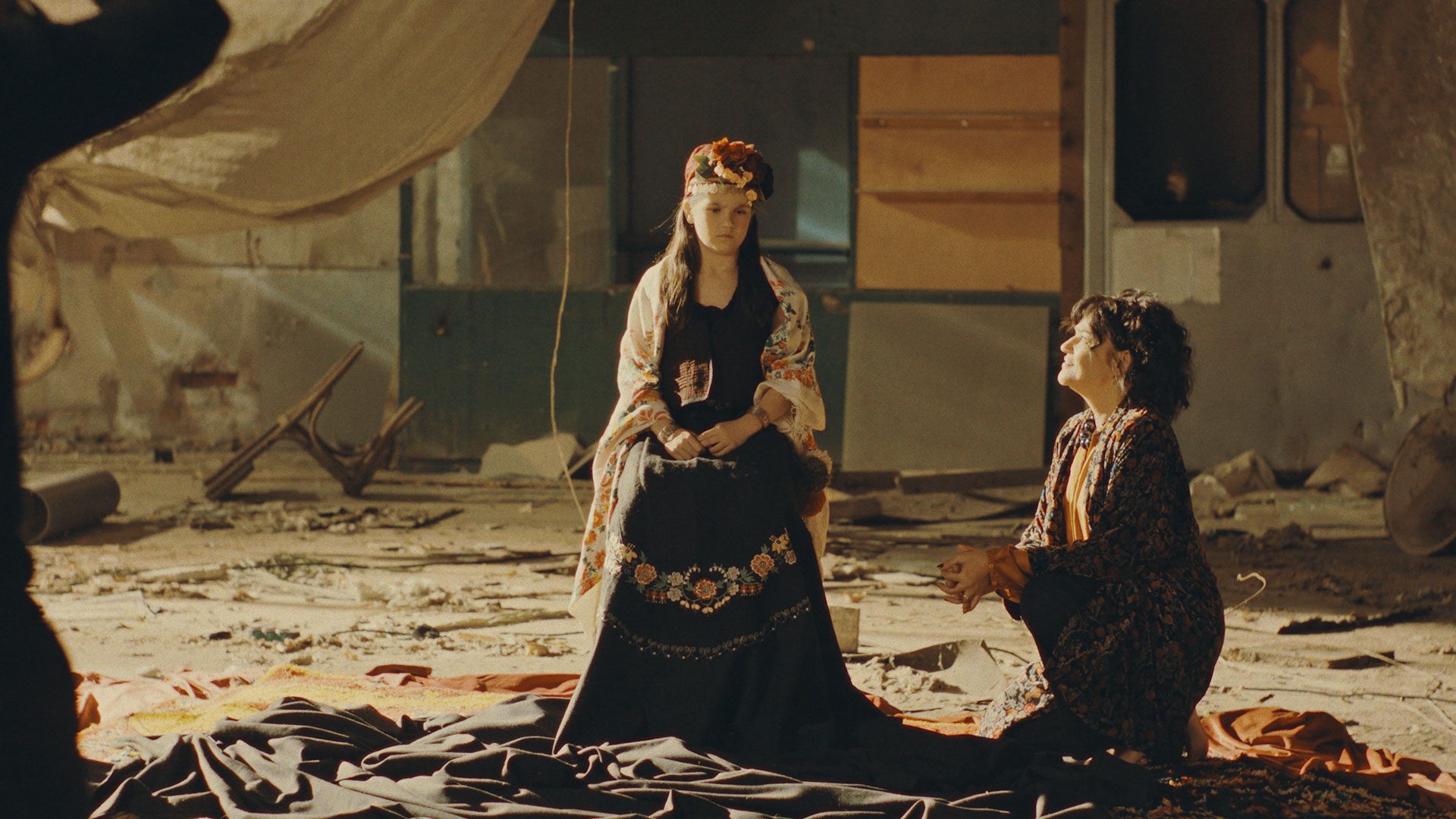 Nina Roza film image; two women performing on a stage