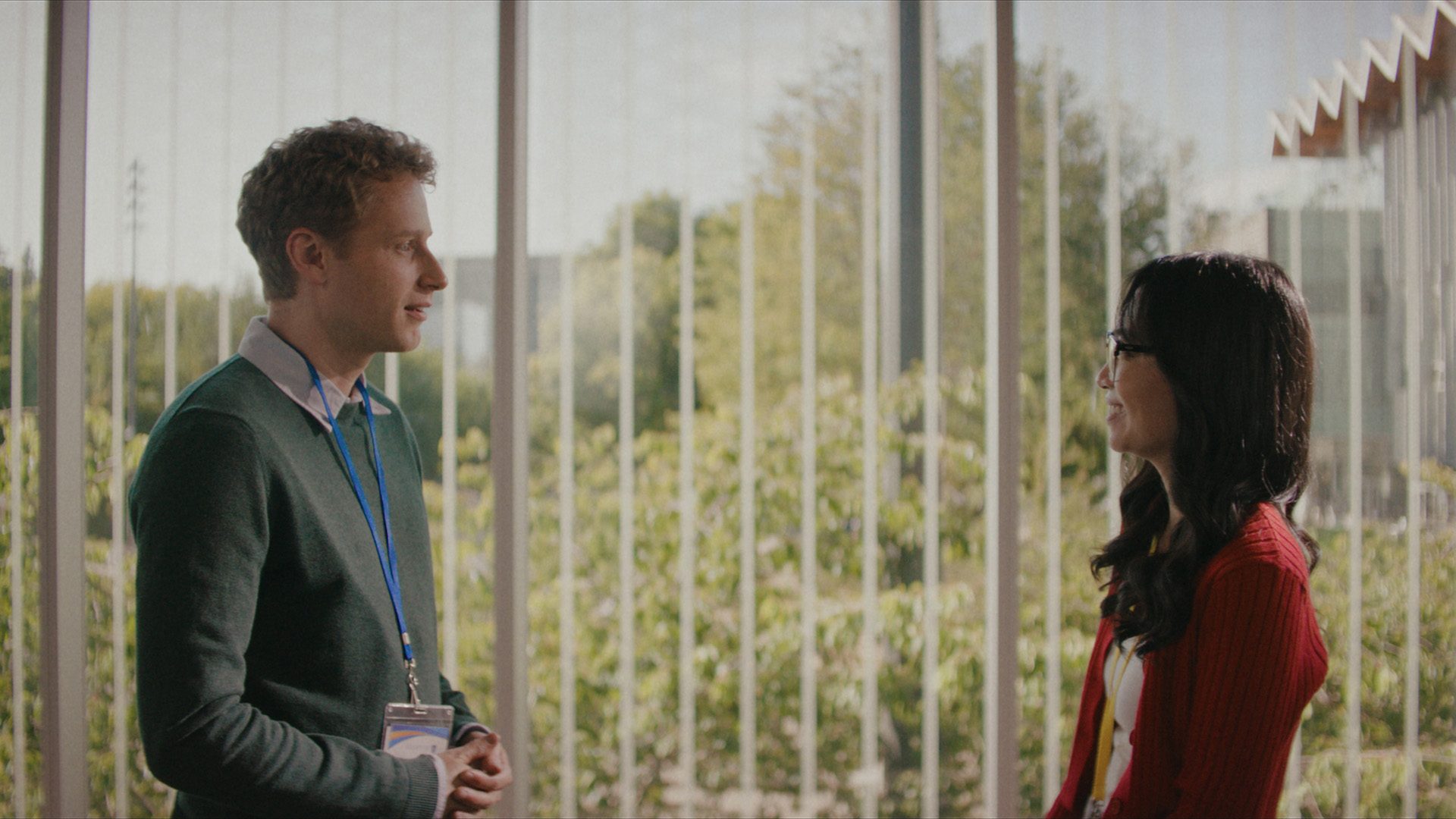 First Comes Love: Nakabingwit film image; man and woman looking at one another by a window