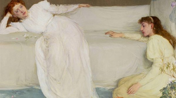 James McNeill Whistler film image; two painted women lounging against a sofa