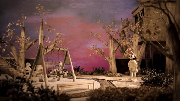 Pre-Parenting film image; model playground made of wood