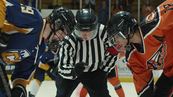 Smudge the Blades headshot; hockey players in a faceoff