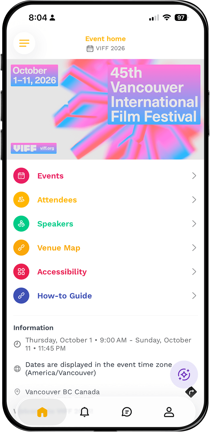 Swapcard app display on mobile