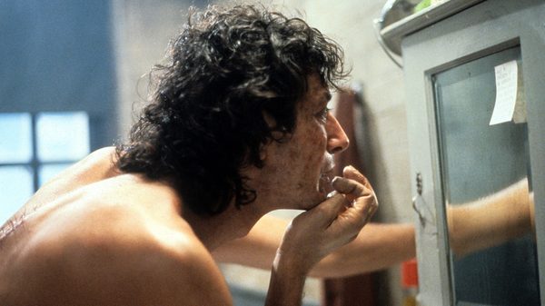 The Fly flm image; man leaning into a mirror
