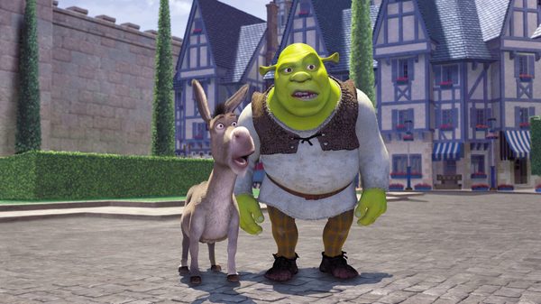Shrek film image; ogre and donkey looking dumbfounded