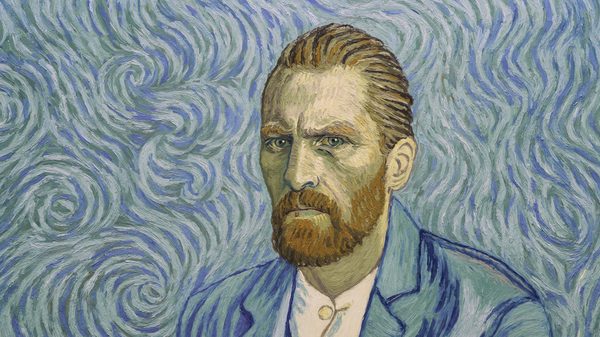 Loving Vincent film image; painting of a serious looking man